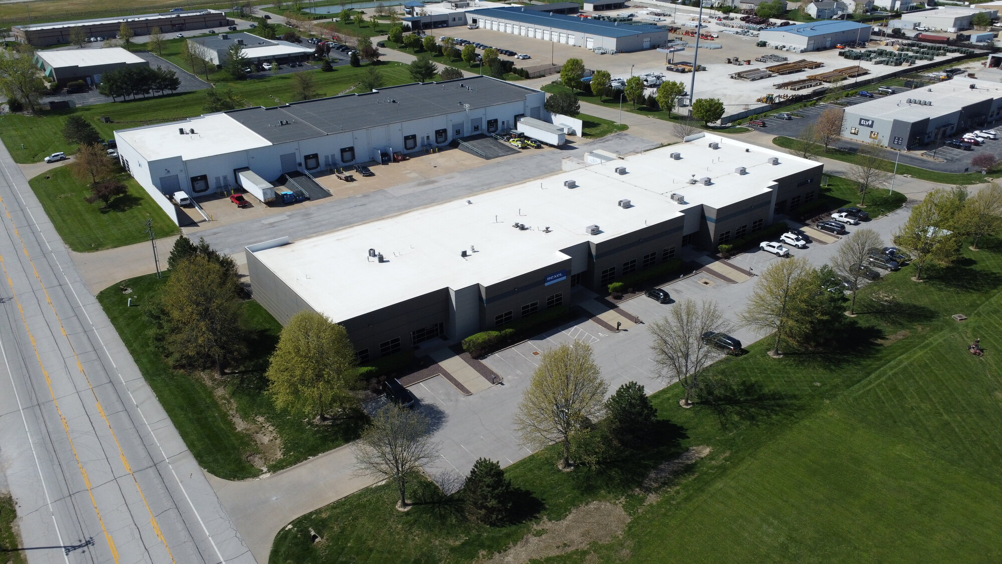 Wide aerial of Stag Industrial in its industrial park context