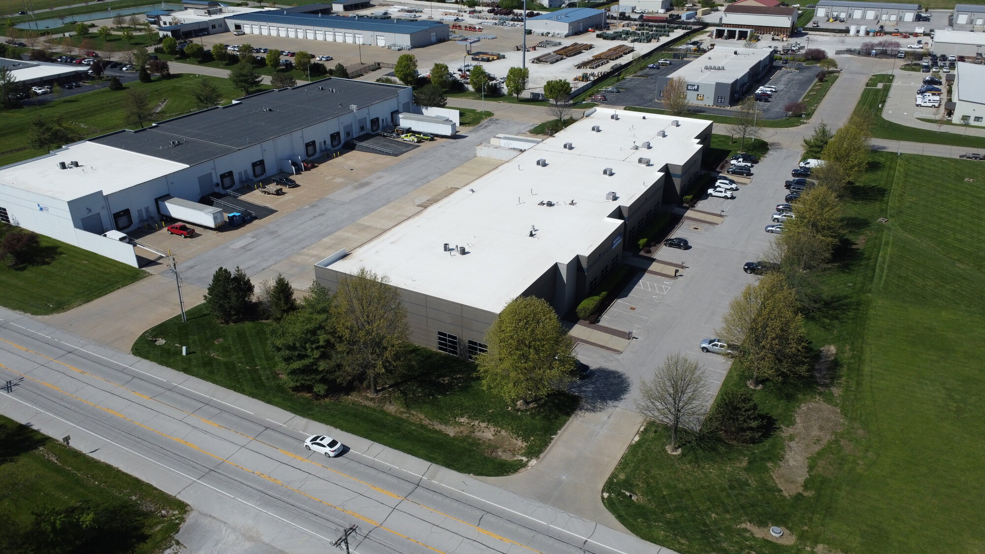 Side aerial of Stag Industrial showing road frontage and surroundings
