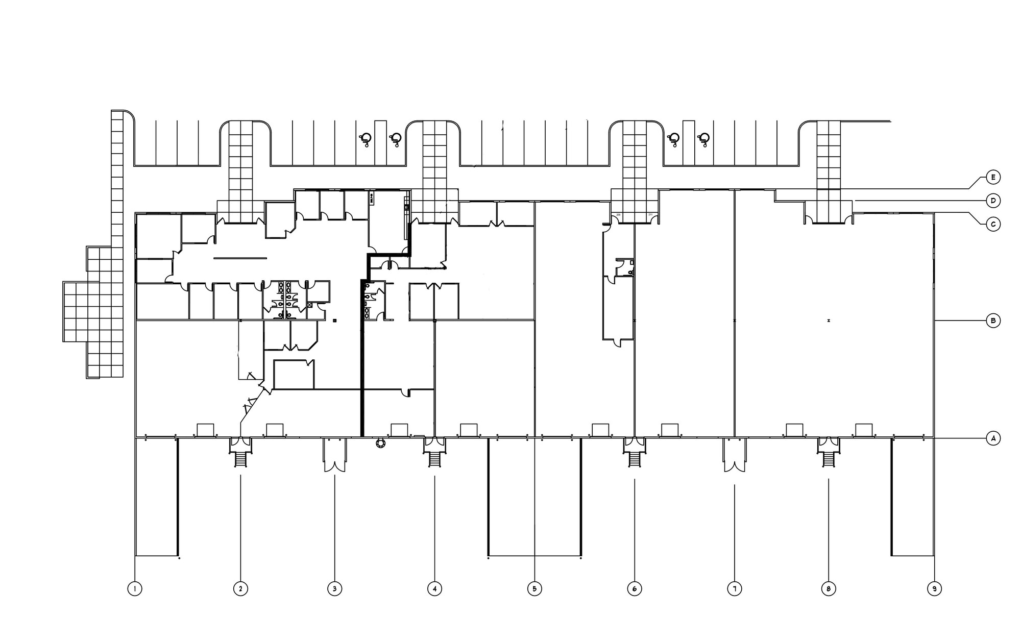 201–215 Stag Industrial Blvd floor plan showing four suites and dock-high loading layout